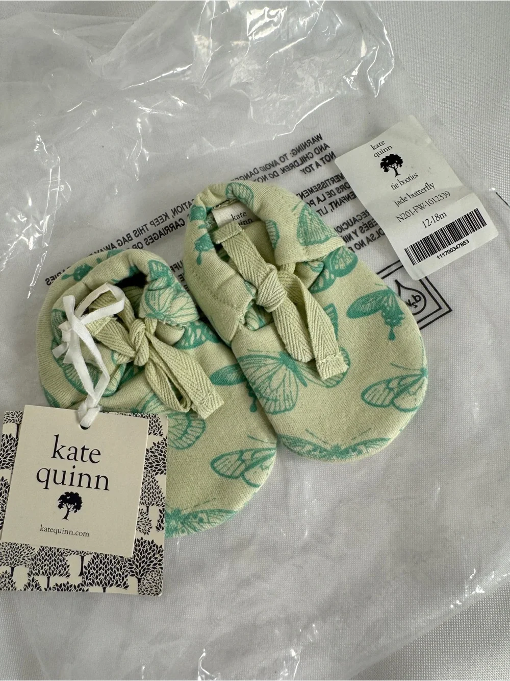 kate quinn Baby Butterfly Print Soft Booties - Light Green 12-18 mo